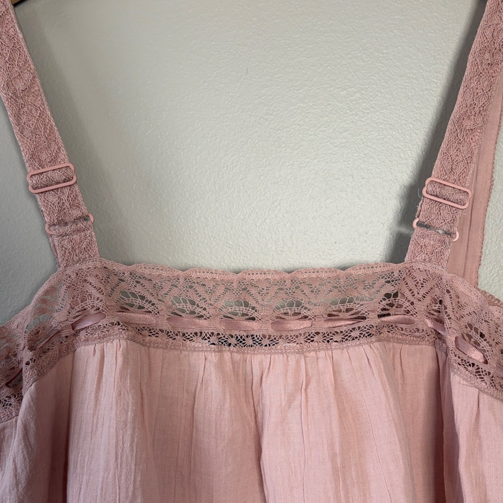 American Eagle Lace Pintuck Button Front Boho Tank Top Small Cami Crop Pink - Picture 7 of 12
